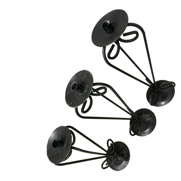 VINTAGE FRENCH COUNTRY PILAR CANDLE STICK DECOR SET OF 3 IRON BOHO GRUNGE - Picture 4 of 12